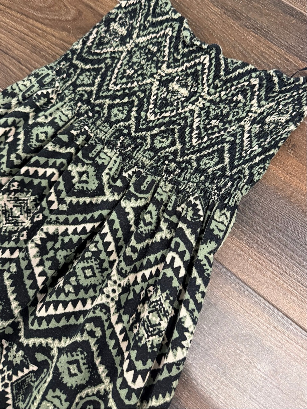 EUC Strapless Smocked Green Tribal Print Maxi Dress - Picture 5 of 7